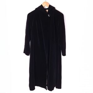 Black Velvet Opera Coat Hooded‎ Pockets Cloak Elegant High Society Evening